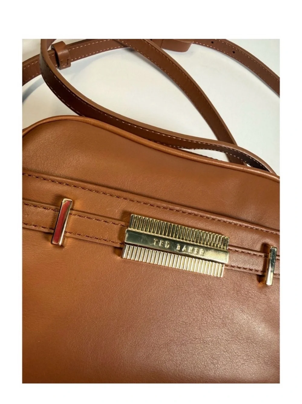 Ted Baker Cognac Tan Leather Crossbody with Gold Accent